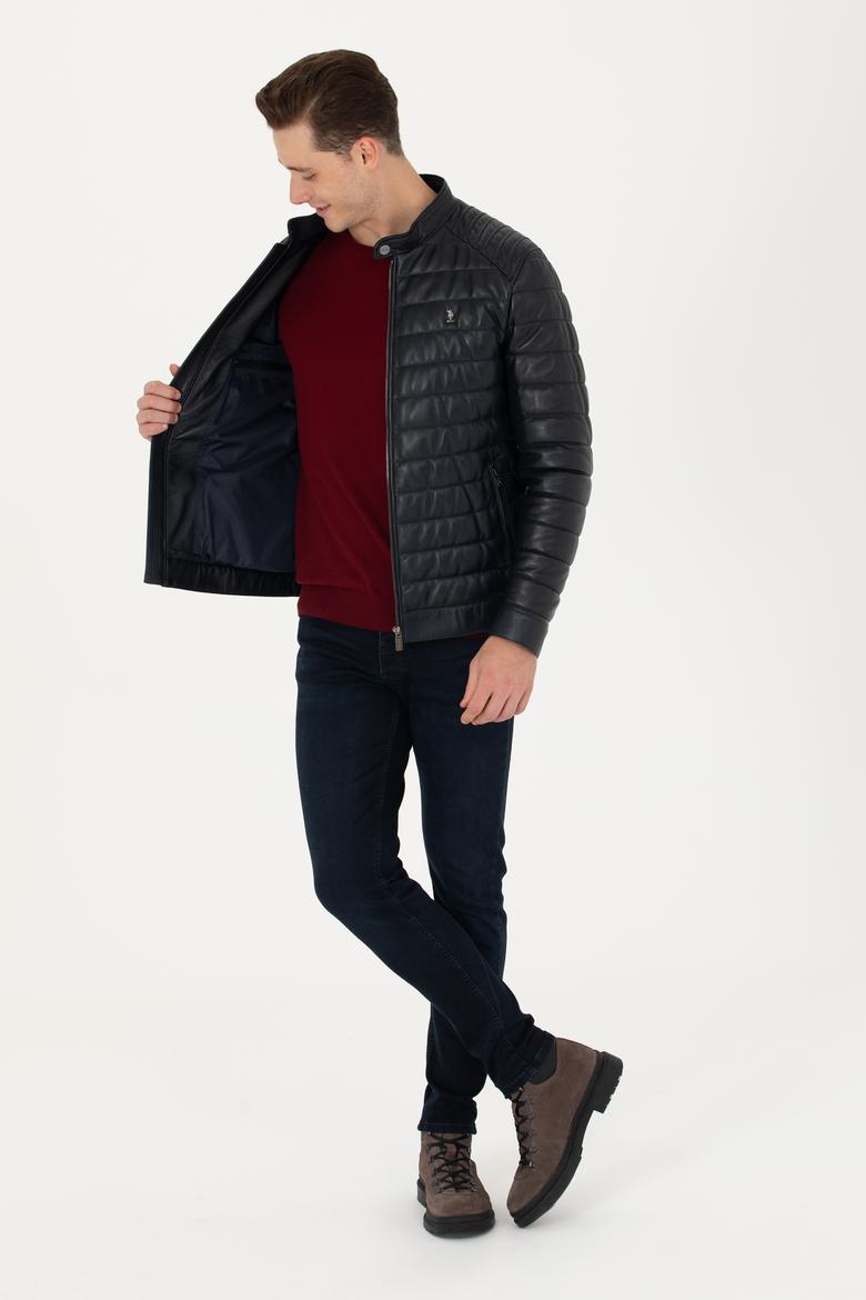Erkek Lacivert Deri Ceket - 50278994014