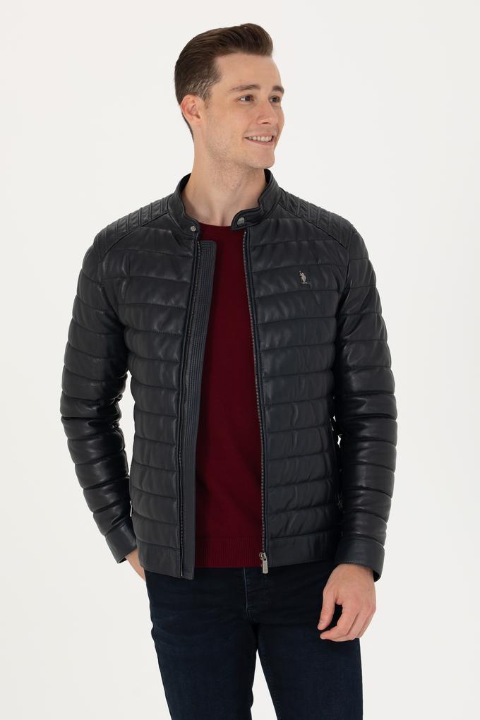 Erkek Lacivert Deri Ceket