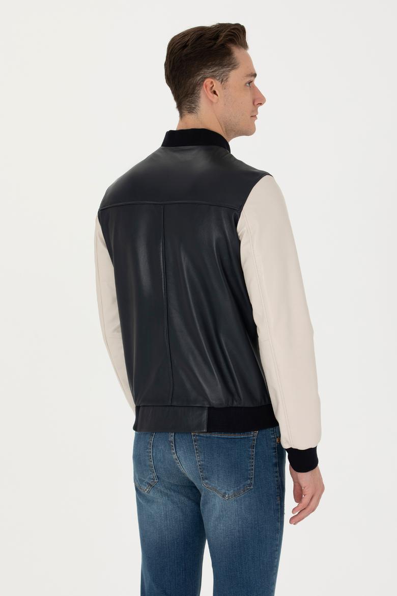 Erkek Lacivert Deri Ceket - 50278995004