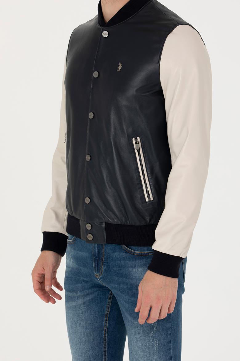 Erkek Lacivert Deri Ceket - 50278995004