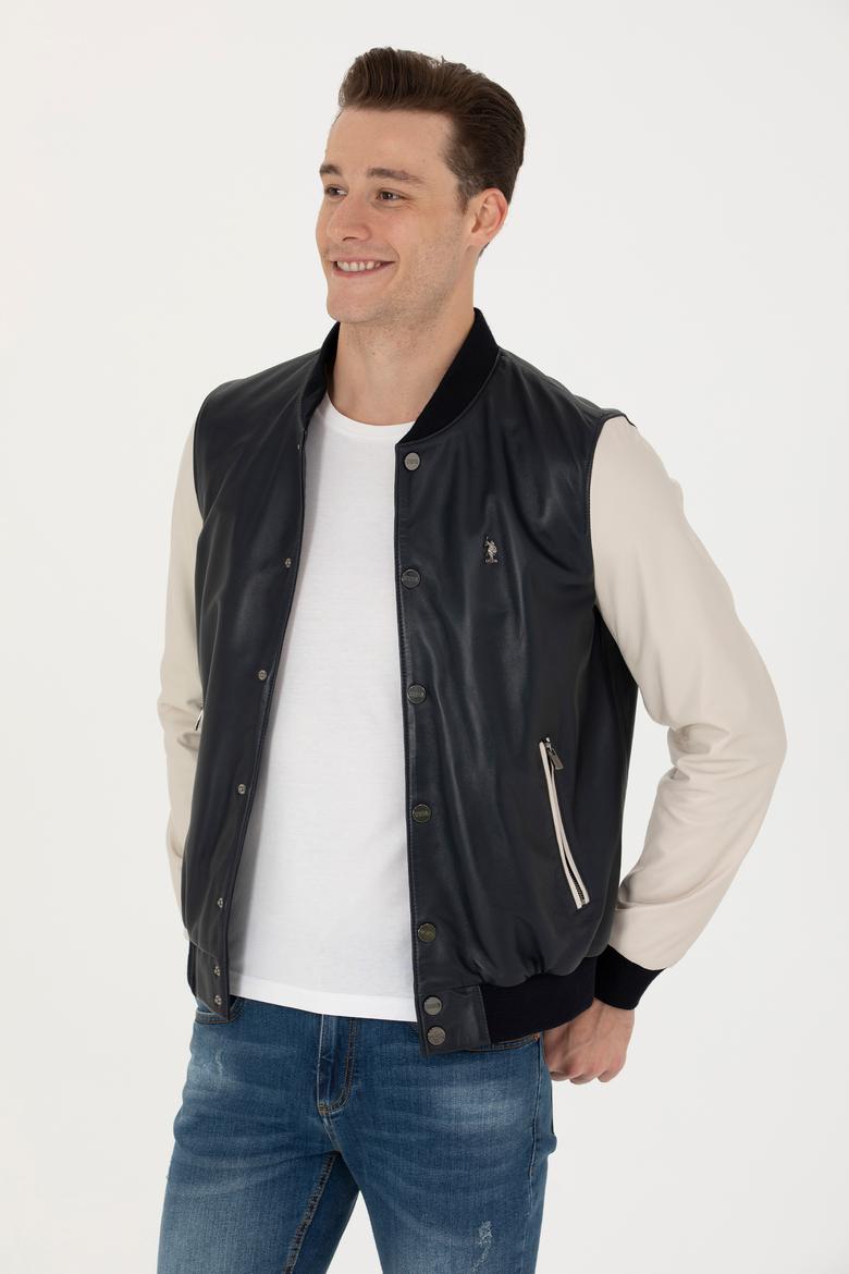 Erkek Lacivert Deri Ceket - 50278995004