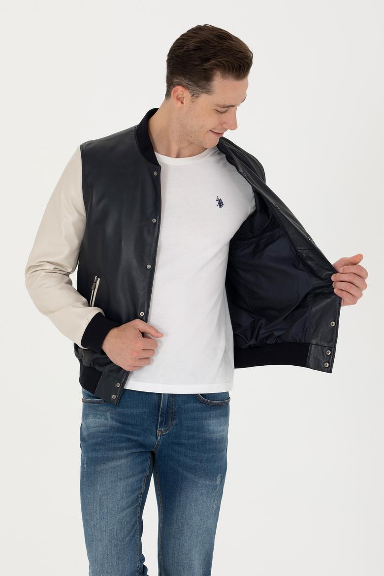 Erkek Lacivert Deri Ceket