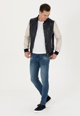 Erkek Lacivert Deri Ceket - 50278995004