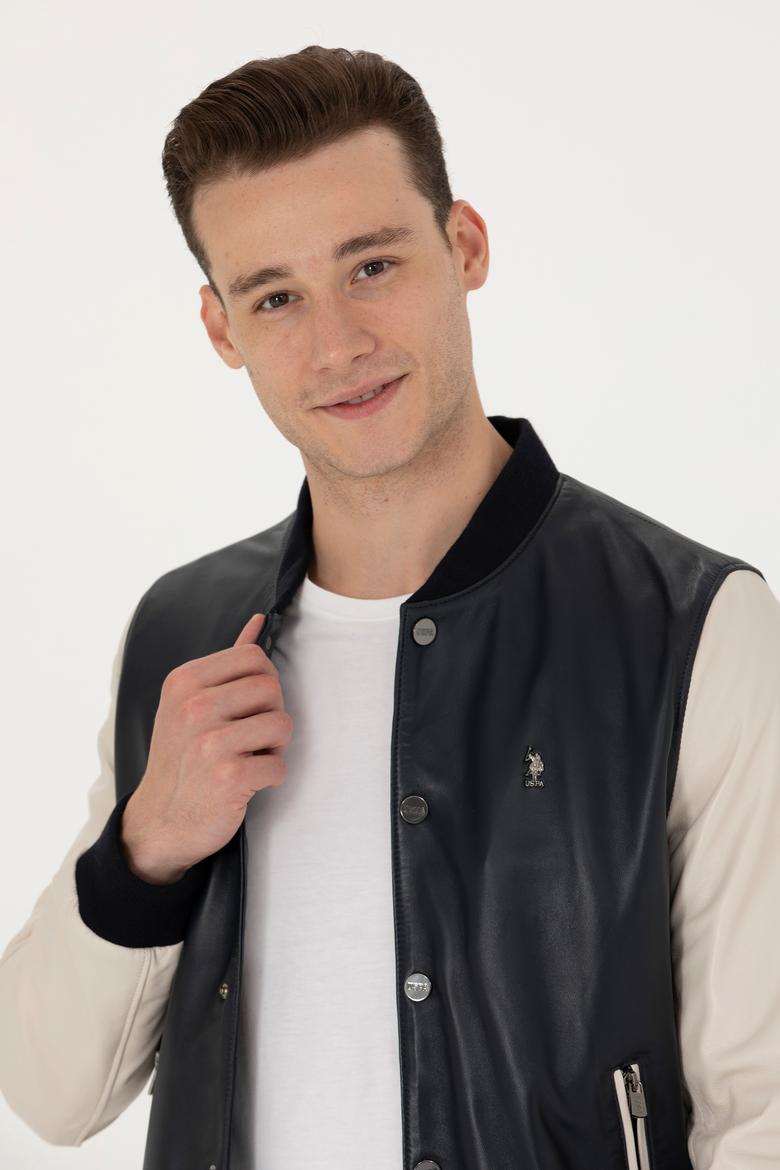 Erkek Lacivert Deri Ceket - 50278995004