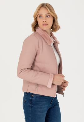 Kadın Açık Pembe Deri Ceket - 50279042001