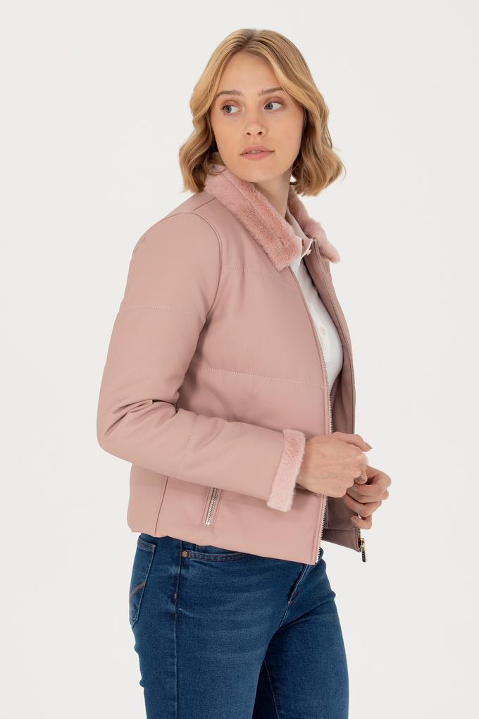 Kadın Açık Pembe Deri Ceket