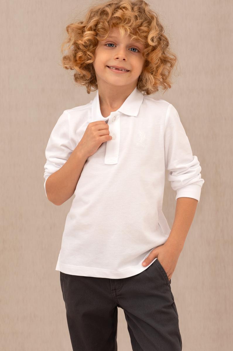 Erkek Çocuk Beyaz Basic Polo Yaka Sweatshirt