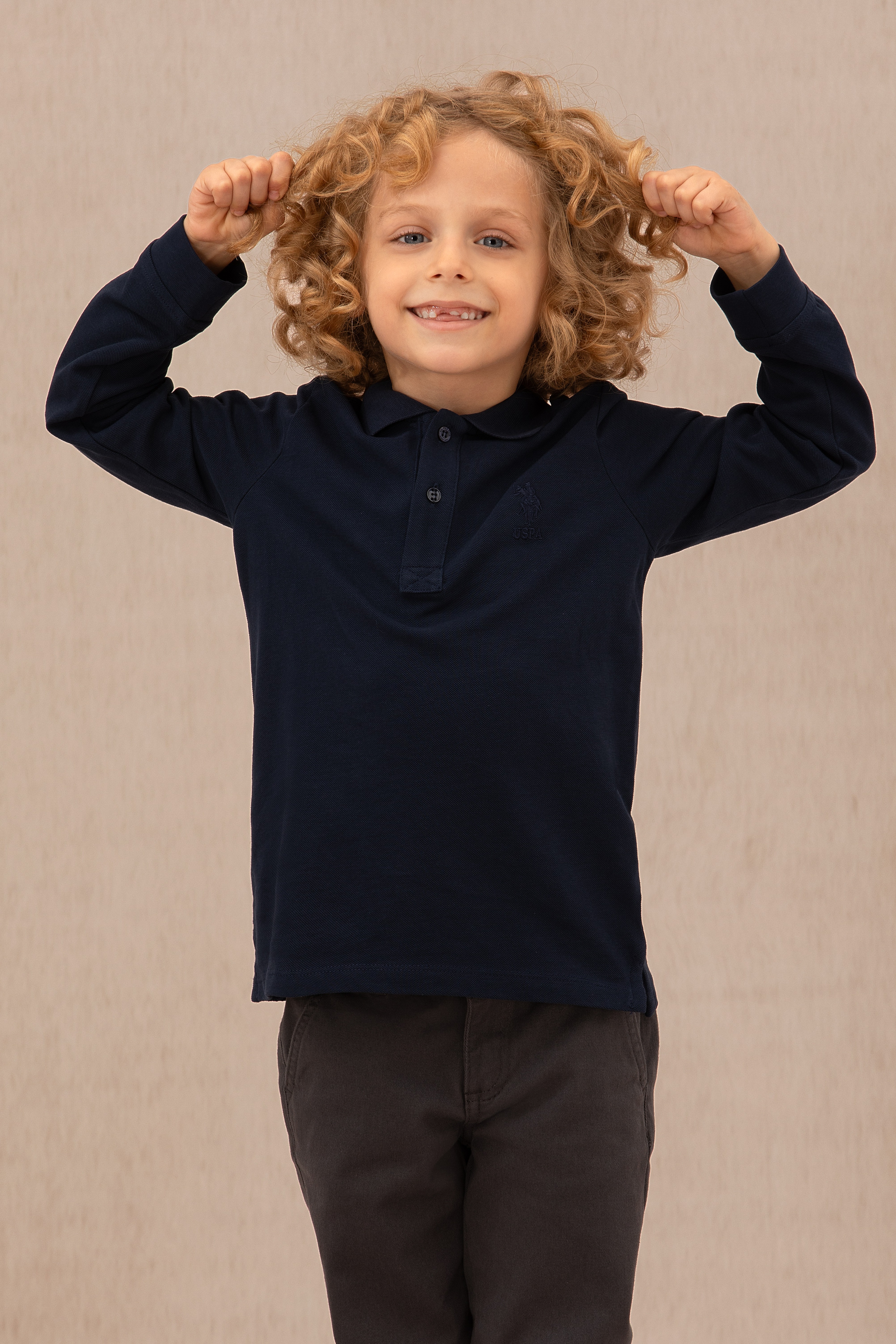Erkek Çocuk Lacivert Basic Polo Yaka Sweatshirt - Image 2