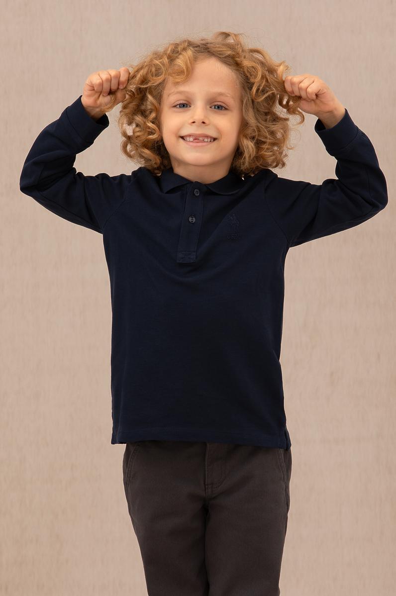 Erkek Çocuk Lacivert Basic Polo Yaka Sweatshirt