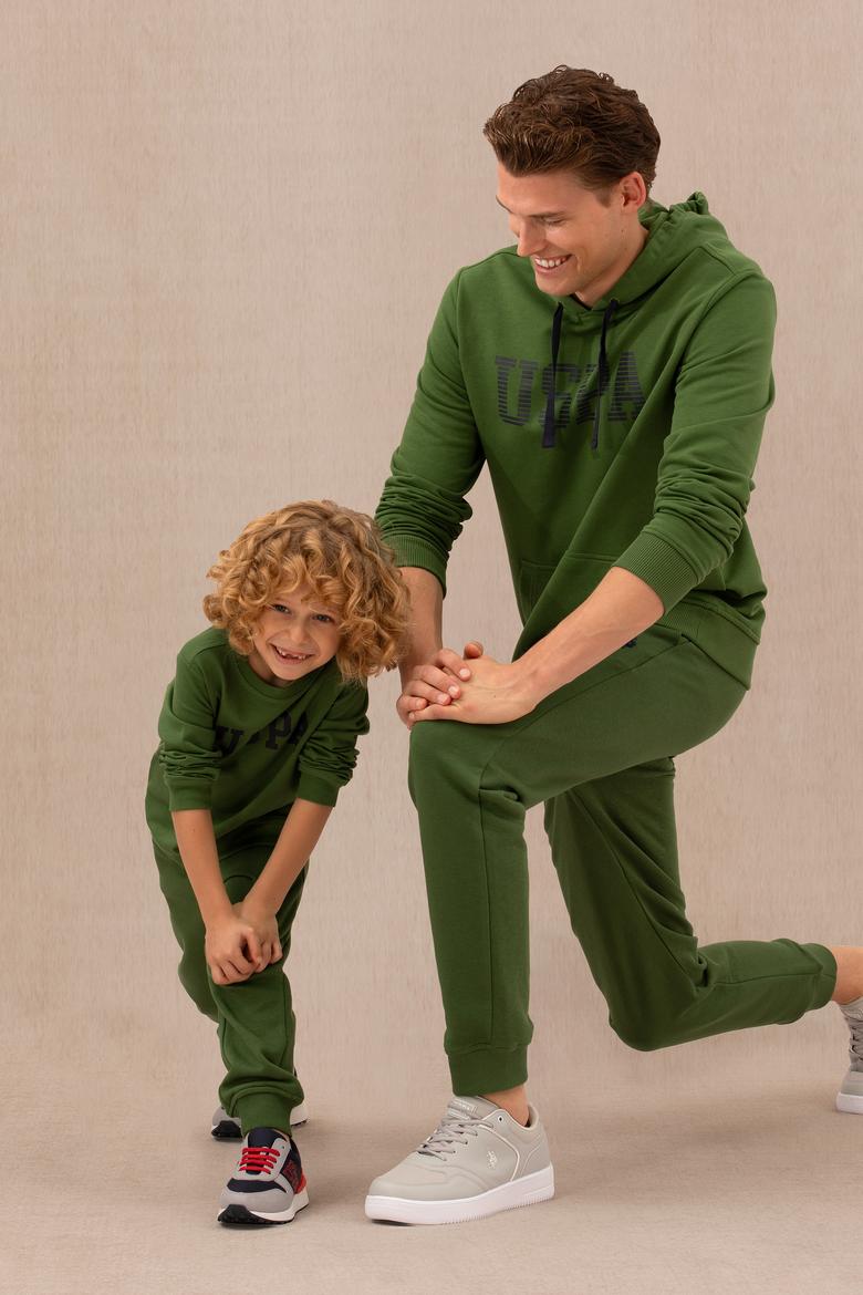 Erkek Çocuk Yeşil Basic Bisiklet Yaka Sweatshirt