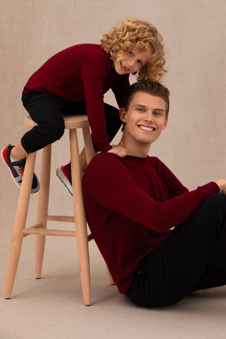 Erkek Çocuk Bordo Basic Bisiklet Yaka Kazak