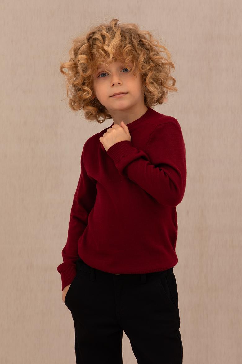 Erkek Çocuk Bordo Basic Bisiklet Yaka Kazak - 50275846028