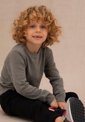 Erkek Çocuk Gri Melanj Basic Bisiklet Yaka Kazak - 50275846048