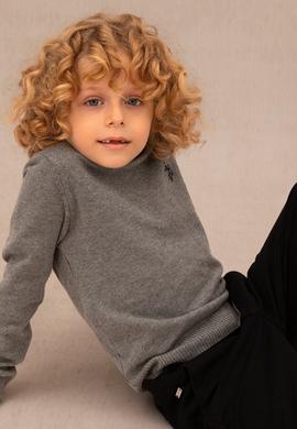 Erkek Çocuk Gri Melanj Basic Bisiklet Yaka Kazak - 50275846048