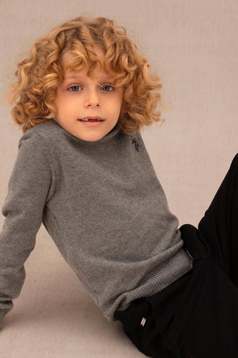 Erkek Çocuk Gri Melanj Basic Bisiklet Yaka Kazak - 50275846048