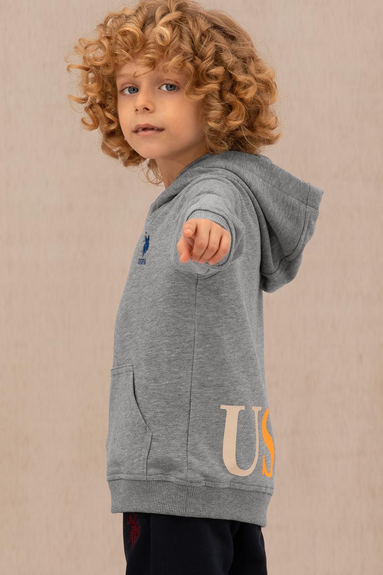 Erkek Çocuk Gri Melanj Kapüşonlu Sweatshirt - 50274217015
