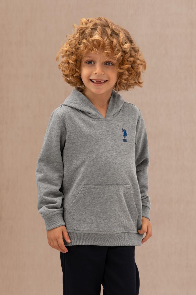 Erkek Çocuk Gri Melanj Kapüşonlu Sweatshirt - 50274217015