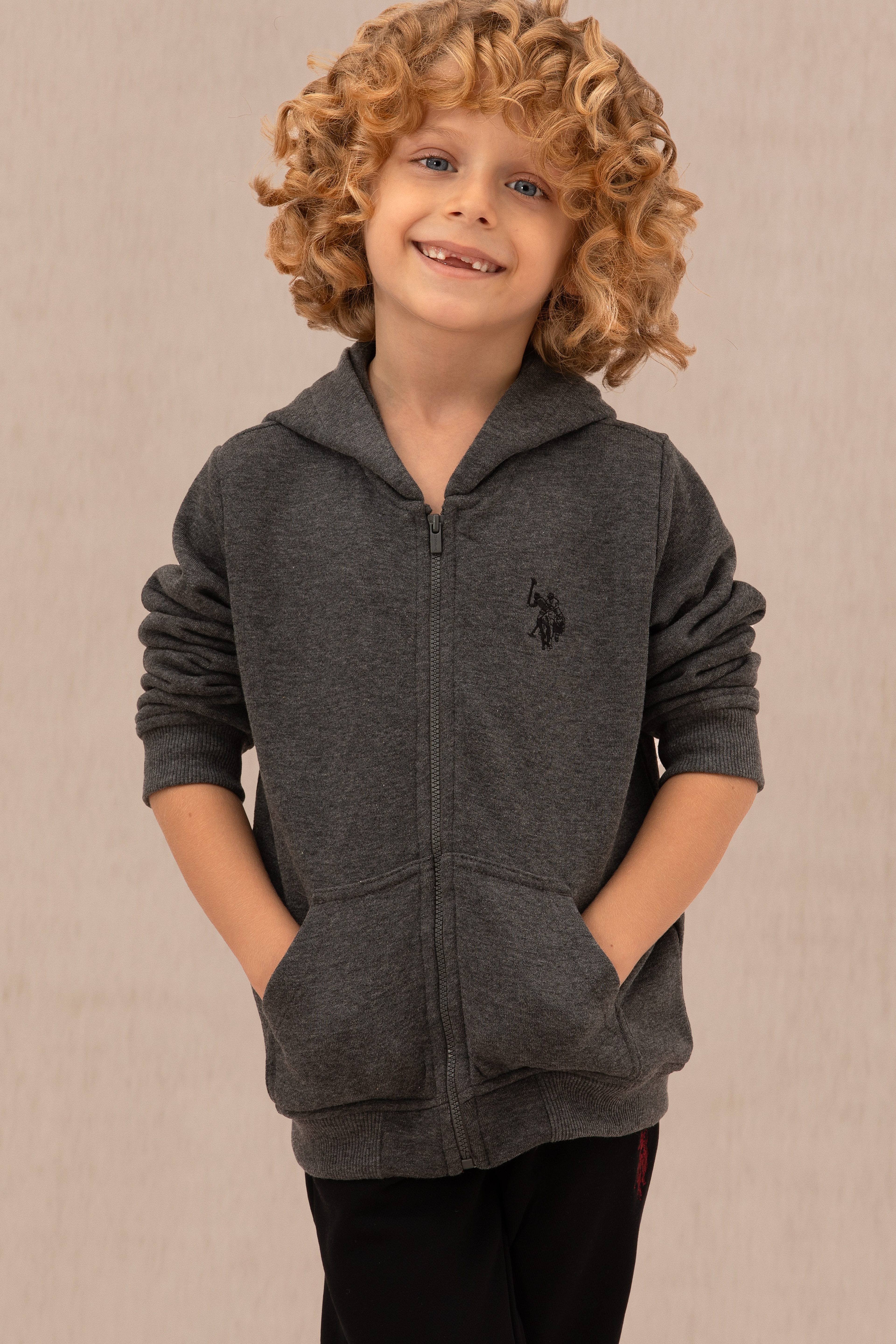 Erkek Çocuk Antrasit Melanj Basic Kapüşonlu Sweatshirt - Image 3