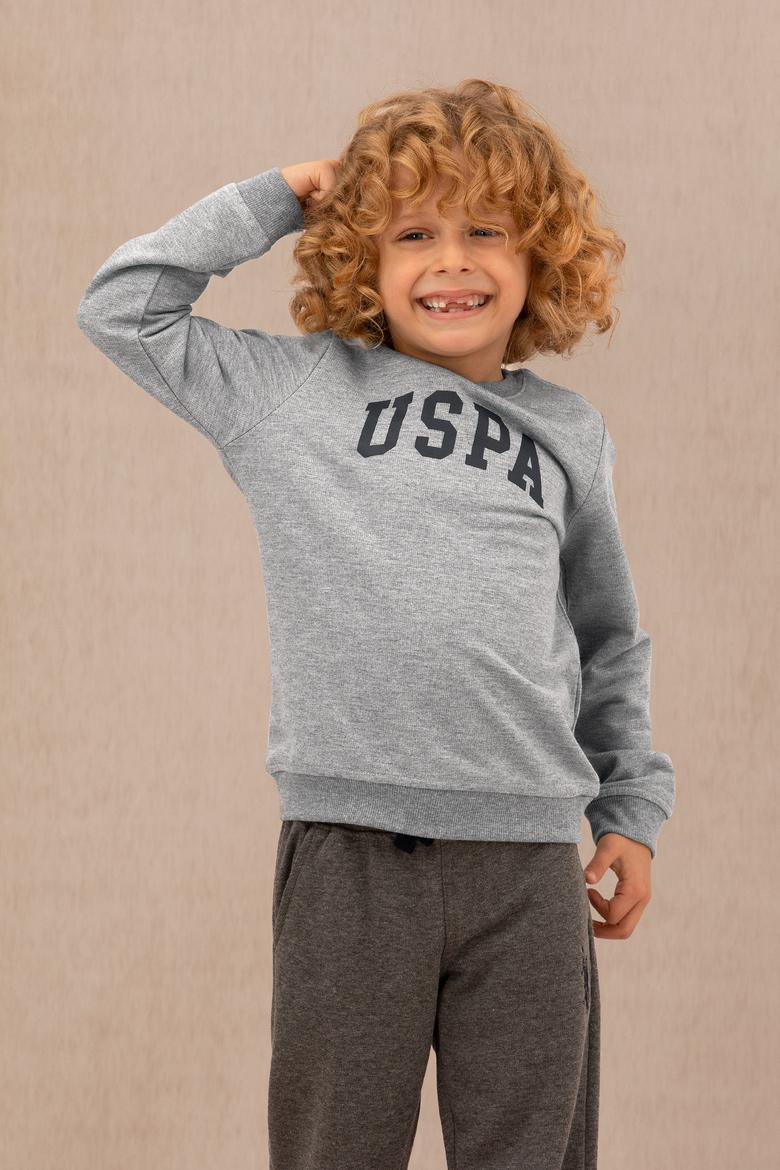 Erkek Çocuk Gri Melanj Basic Bisiklet Yaka Sweatshirt - 50273757014