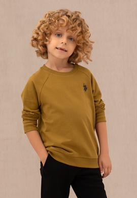 Erkek Çocuk Açık Haki Basic Bisiklet Yaka Sweatshirt - 50273756258