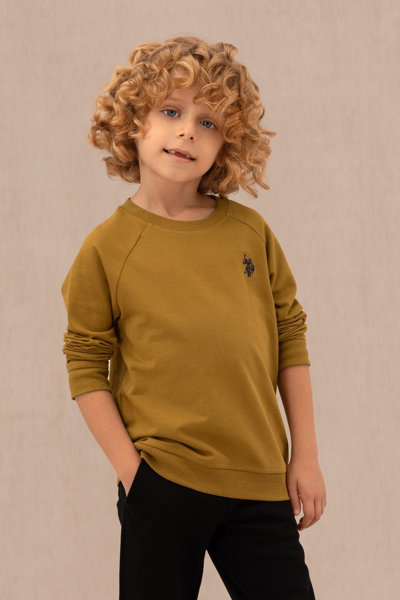 Erkek Çocuk Açık Haki Basic Bisiklet Yaka Sweatshirt - 50273756258