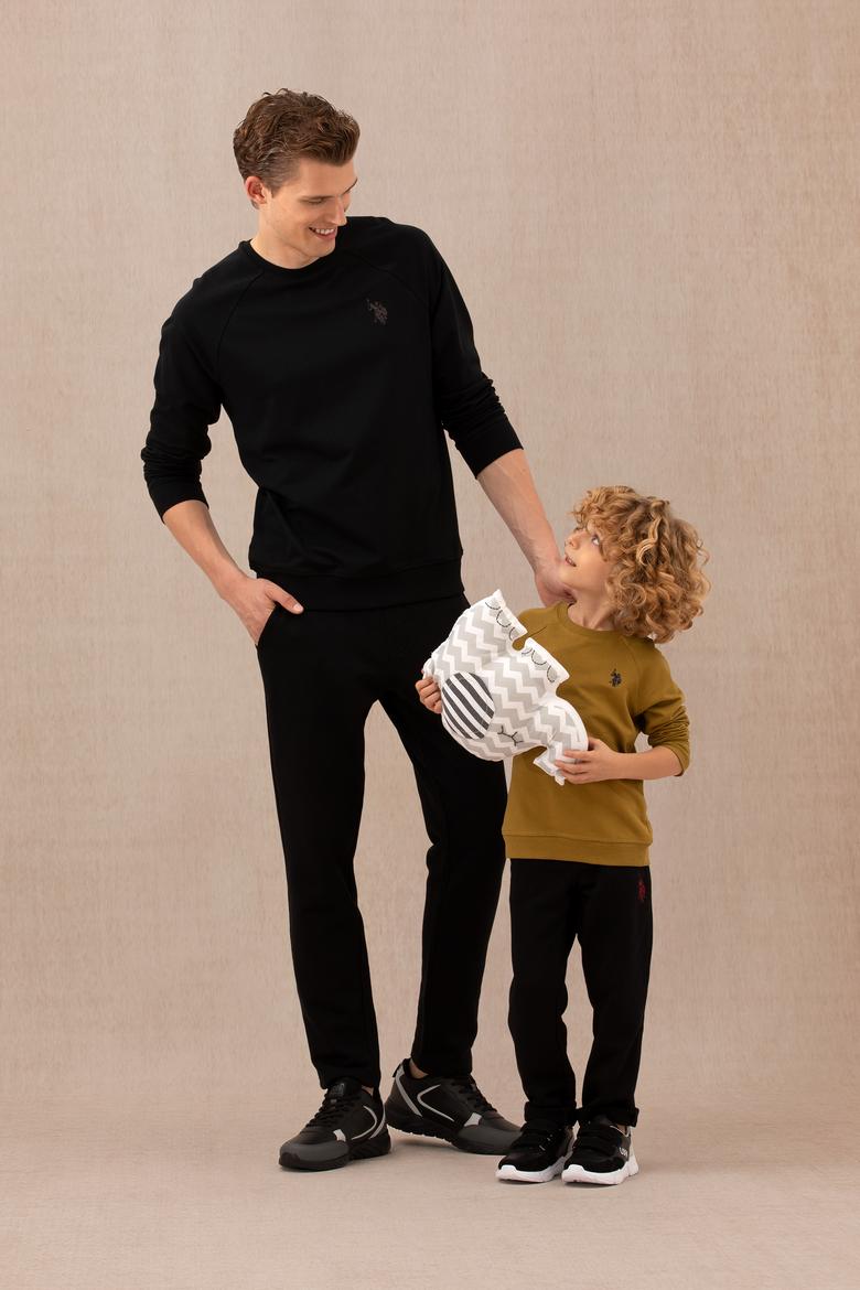 Erkek Çocuk Açık Haki Basic Bisiklet Yaka Sweatshirt