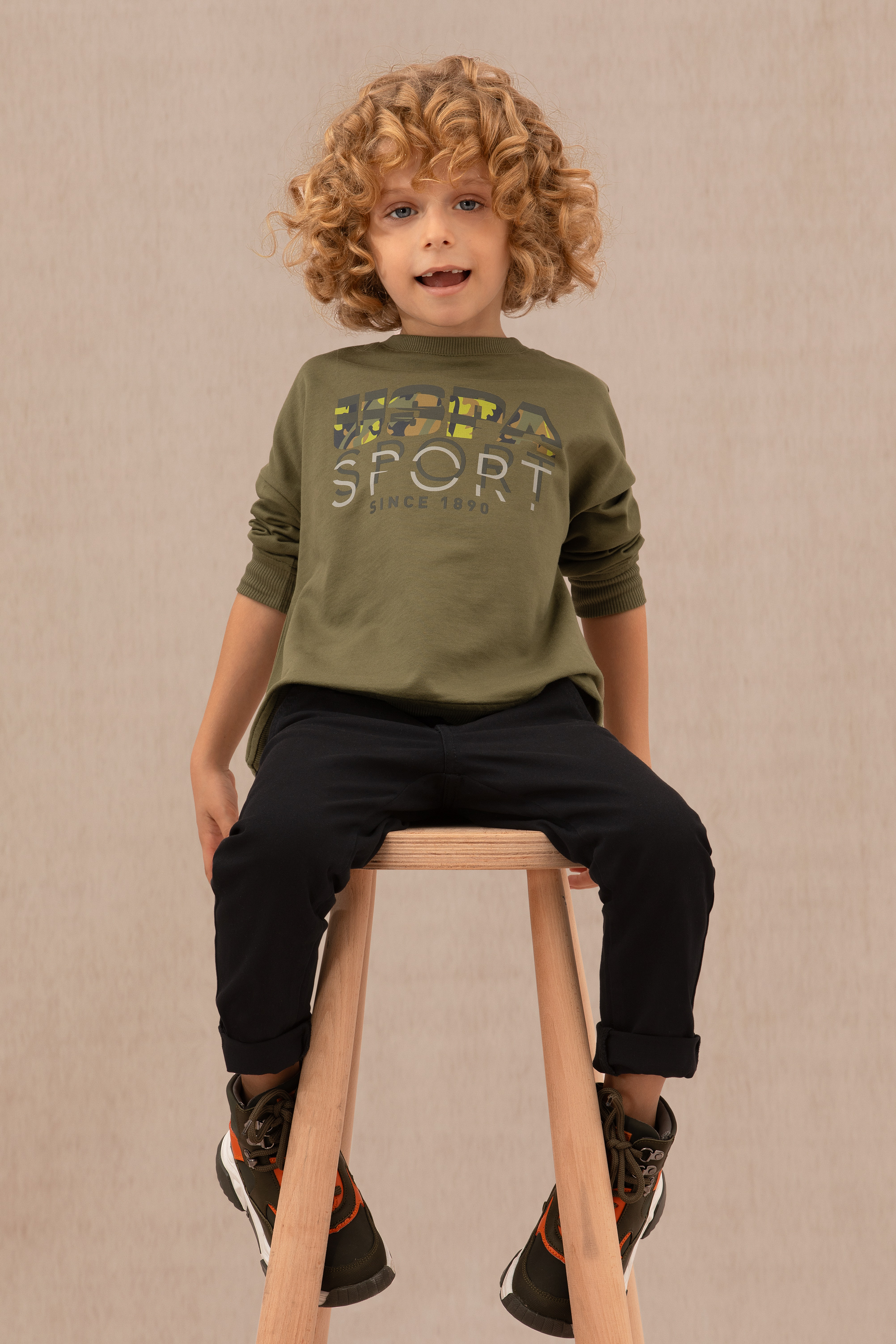 Çocuk Haki Bisiklet Yaka Sweatshirt - Image 2