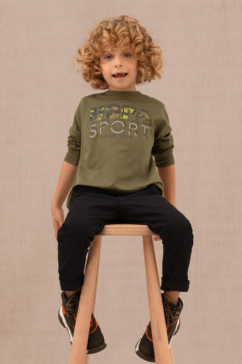 Çocuk Haki Bisiklet Yaka Sweatshirt