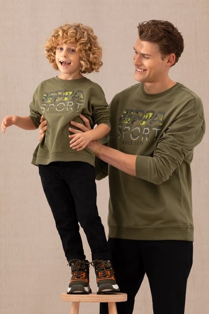 Çocuk Haki Bisiklet Yaka Sweatshirt