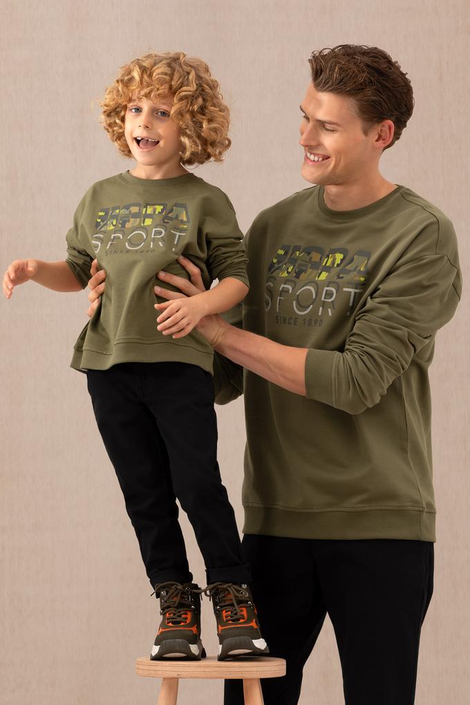 Çocuk Haki Bisiklet Yaka Sweatshirt