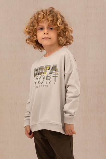Erkek Çocuk Bej Bisiklet Yaka Sweatshirt