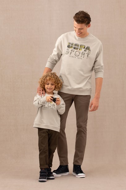 Erkek Çocuk Bej Bisiklet Yaka Sweatshirt