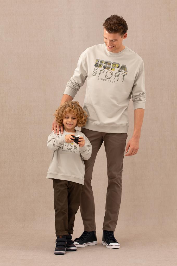 Erkek Çocuk Bej Bisiklet Yaka Sweatshirt