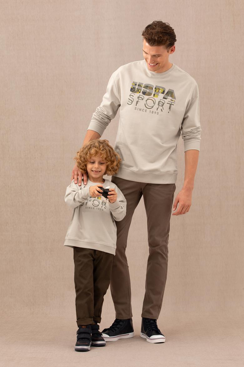 Erkek Çocuk Bej Bisiklet Yaka Sweatshirt