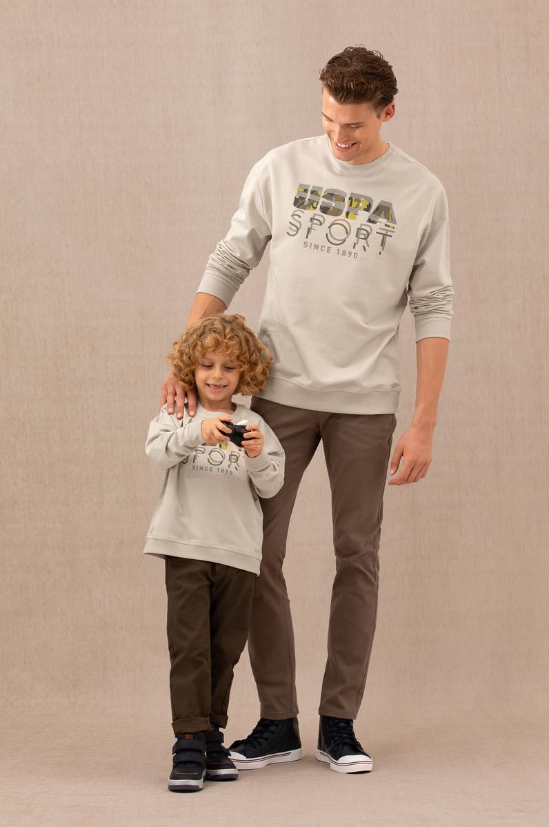 Erkek Çocuk Bej Bisiklet Yaka Sweatshirt