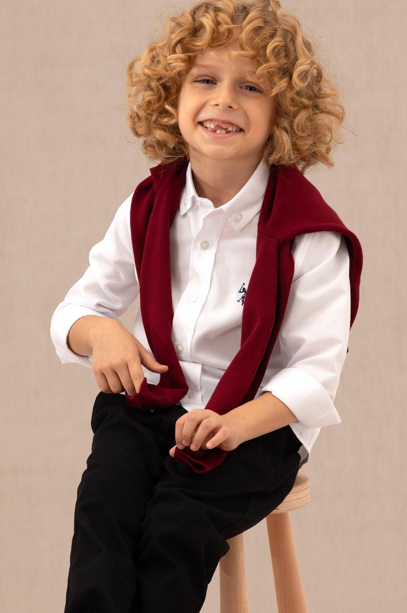 Erkek Çocuk Beyaz Uzun Kollu Basic Gömlek