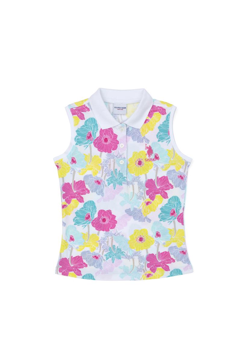 Kız Çocuk Beyaz Polo Yaka Kolsuz Tişört