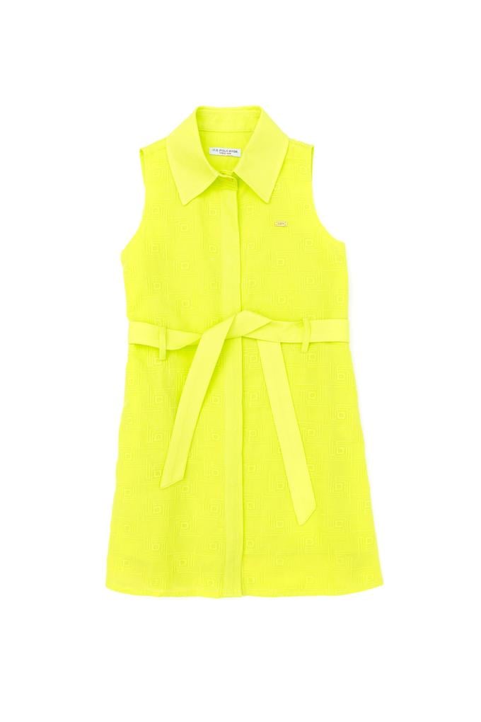 Kız Çocuk Neon Sarı Kolsuz Dokuma Elbise