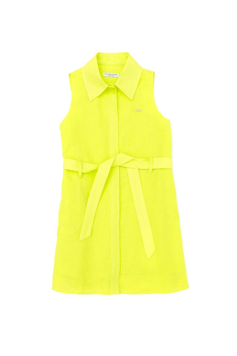 Kız Çocuk Neon Sarı Kolsuz Dokuma Elbise