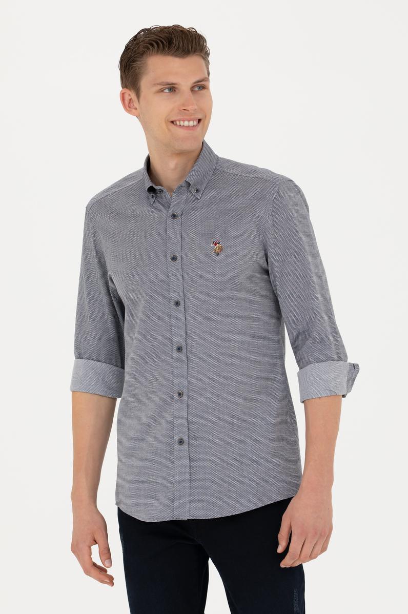 Erkek Lacivert Uzun Kollu Basic Gömlek