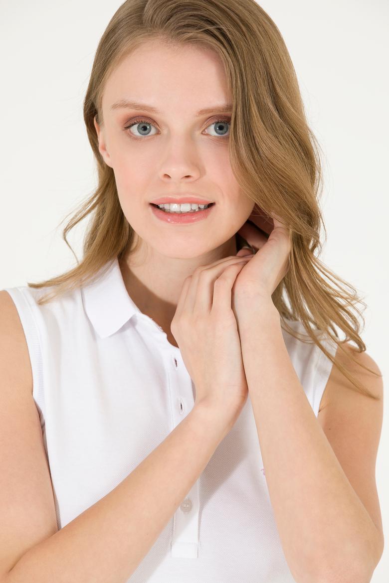 Kadın Beyaz Polo Yaka Örme Elbise - 50271554030