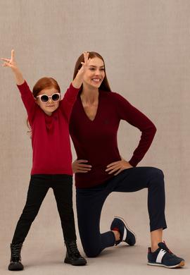 Kız Çocuk Kırmızı Basic V Yaka Kazak - 50275850052