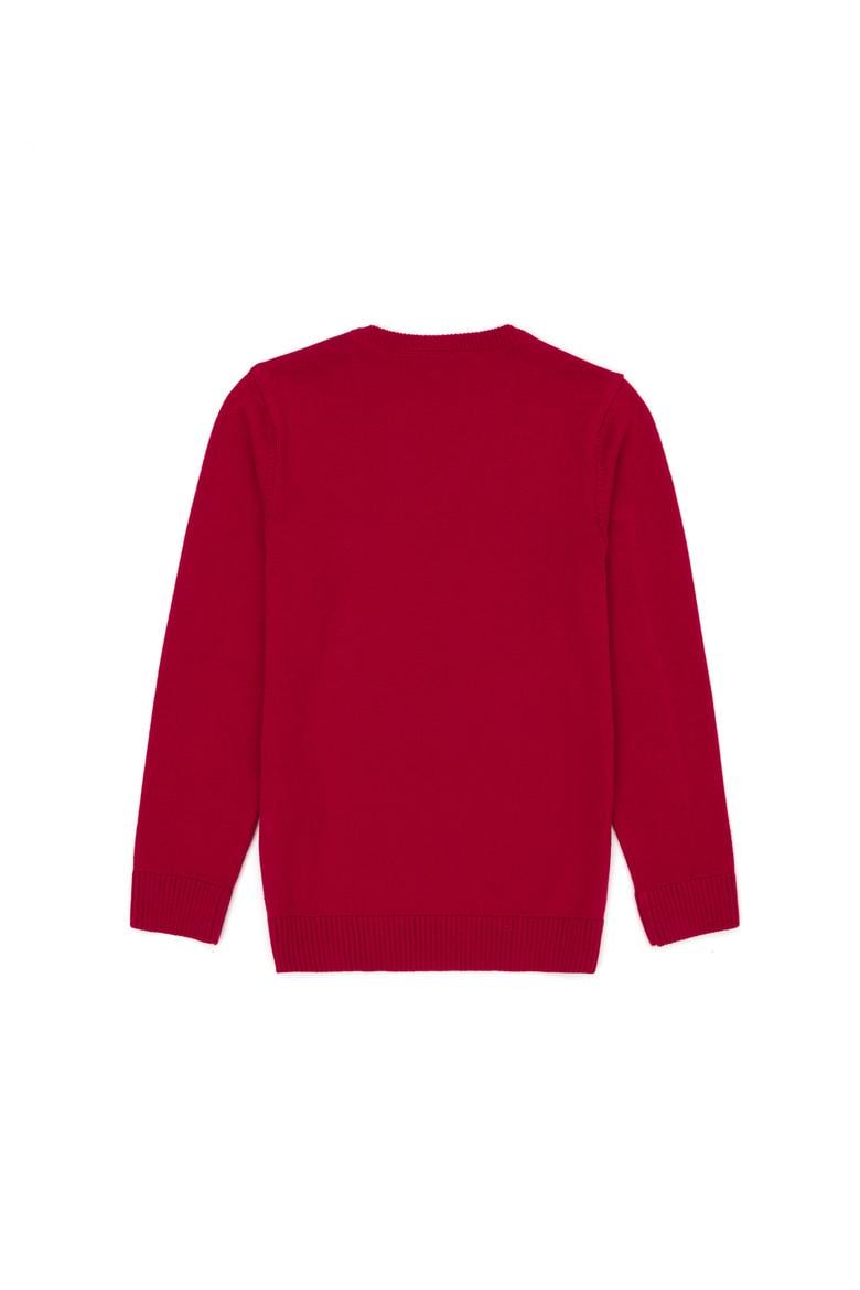 Kız Çocuk Kırmızı Basic V Yaka Kazak - 50275850052