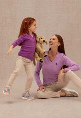 Kız Çocuk Violet Basic V Yaka Kazak - 50275850032