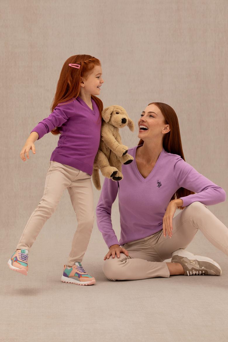 Kız Çocuk Violet Basic V Yaka Kazak - 50275850032