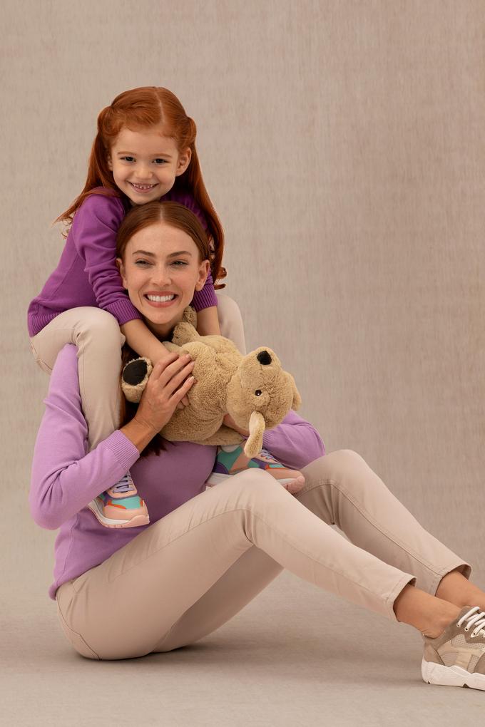 Kız Çocuk Violet Basic V Yaka Kazak