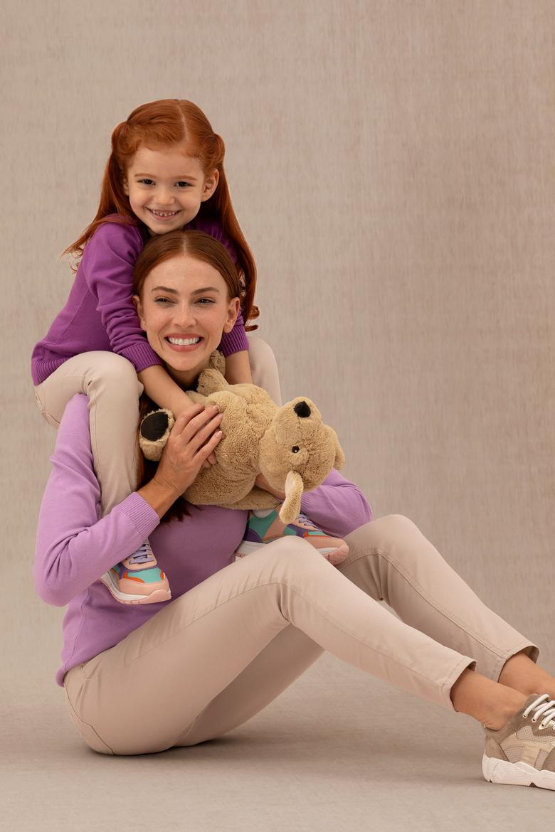 Kız Çocuk Violet Basic V Yaka Kazak