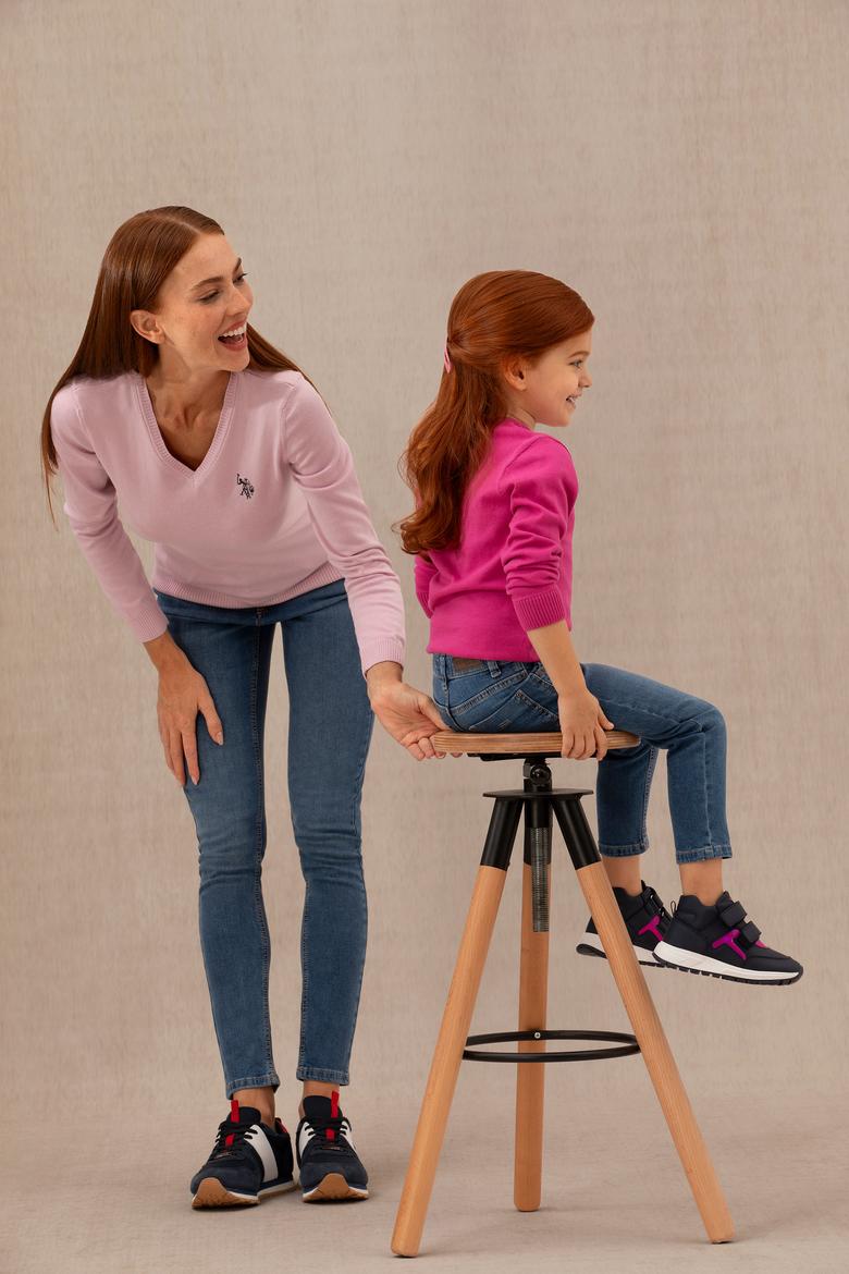 Kız Çocuk Menekşe Basic V Yaka Kazak - 50275850044