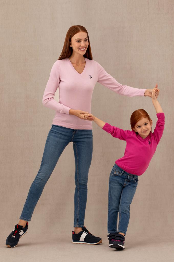 Kız Çocuk Menekşe Basic V Yaka Kazak