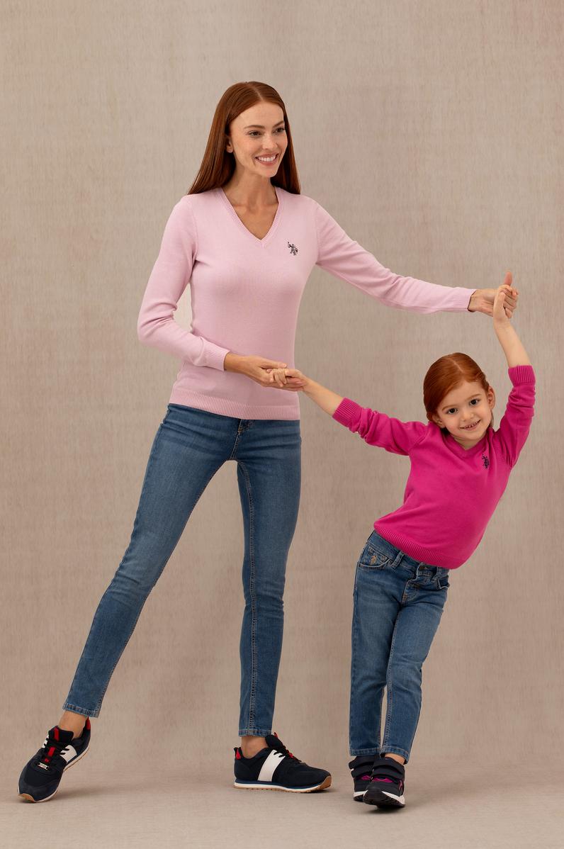 Kız Çocuk Menekşe Basic V Yaka Kazak